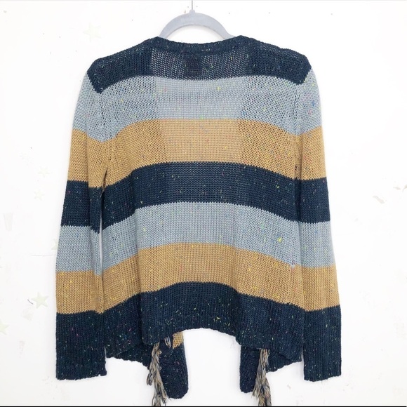 PULL &  Bear striped speckled knit open closure fringe cardigan - Picture 4 of 8